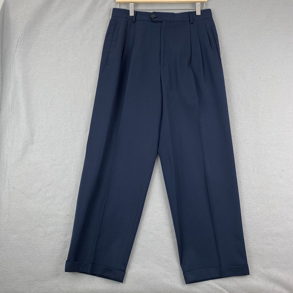 Sandro Zanella Mens Dress Pants 30x28 Wool solid triple Pleated Cuffed trousers